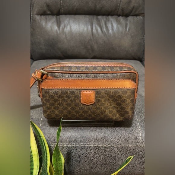 Celine Handbags - Celine Vintage Authentic Macadam Coated Canvas and Leather Wristlet Bag